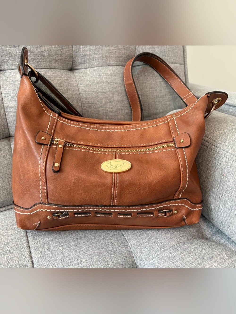 boc Born Concept Brown Leather Shoulder Bag with Gold Hardware